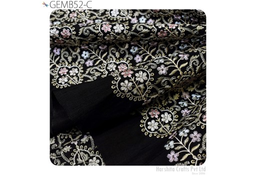 Indian Black Embroidery Fabric by the yard Wedding Dress Sewing DIY Crafting Home Decor Bridal Costumes Cushion Covers Embroidered Fabric
